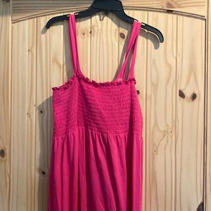 Faded Glory Dress Women's XXL 18 Hot Pink long dress smocked spaghetti strap EUC
